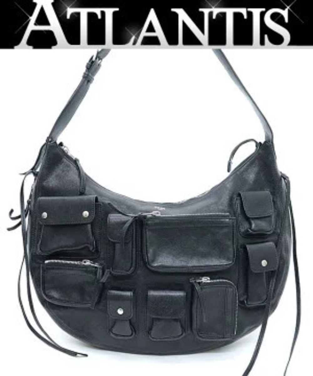Celine Multi Pocket Hobo Bag Half Moon Leather Black